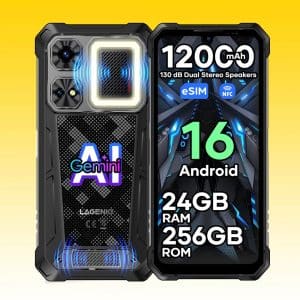 LAGENIO Rhino 1 Pro Rugged Smartphone with 12000mAh Battery, 8GB+256GB, 64MP Camera, 6.9-Inch 120Hz Display, Dual 130dB Speakers, 400LM Camping Light