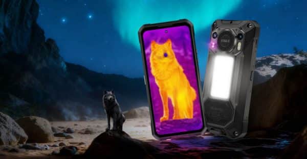 High-output camping light on a rugged phone illuminating a dark worksite
