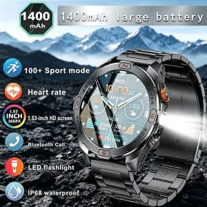 1.6" HD Rugged Smartwatch with 1200mAh Long-Life Battery, Bluetooth 5.3 Calling, 100+ Sports Modes, LED Flashlight, Fitness Tracking and Water Resistance