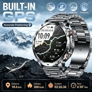 1.7" AMOLED GPS Rugged Smartwatch with 1100mAh Long-Lasting Battery, IP68 Waterproof, Compass, Flashlight, Heart Rate Monitoring and Bluetooth Calling