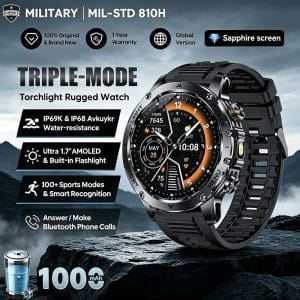1.7" AMOLED Smart Watch with 1000mAh Battery GPS Tracking 5ATM Waterproof Bluetooth 5.3 Calling NFC Heart Rate Monitor 100+ Sports Modes