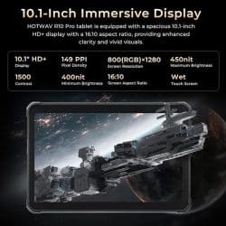 HOTWAV R10 Pro Rugged Tablet, 10.1" HD+ Display, 20GB RAM+256GB ROM, Unisoc T606 Octa-Core Processor, 10,800mAh Large Battery, 13MP Camera, Android 14 - Image 6