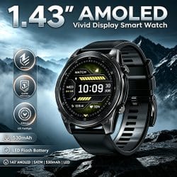 Outdoor AMOLED Smartwatch with Wrist Calling, Built-In LED Light, Digital Compass, Altimeter, Barometer, Fitness Tracking and IP68 Water Resistance