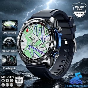 Outdoor GPS Smart Watch with 1.43" AMOLED Display, 860mAh Large Battery, Compass, Barometer, Bluetooth Calling and Sports Tracking