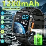 Outdoor Military Smartwatch with 2.01" HD Display, 1200mAh Long-Life Battery, IP68 Waterproof, Bluetooth Calling, LED Flashlight, Health Monitoring and 100+ Sports Modes