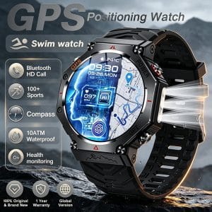 Outdoor Smart Watch for Men with GPS, 530mAh Battery, 1.39" AMOLED Display, 10ATM Waterproof, Bluetooth Calling, Compass, Altimeter and Sports Tracking
