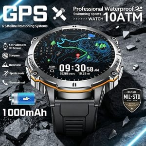 Rugged Outdoor GPS Smart Watch 1.73" AMOLED 466×466 Display 1000mAh Battery 10ATM Waterproof Dual-Band GNSS Compass Altimeter Bluetooth Calling 170+ Sports Modes