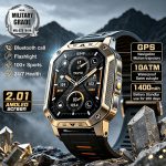 Rugged Smart Watch with 2.01" AMOLED Display, 1400mAh Battery, 10ATM Waterproof, SOS Alert, Flashlight, Bluetooth Calling and Sports Tracking