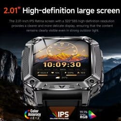 Rugged Smart Watch with 2.01" AMOLED Display, 1400mAh Battery, 10ATM Waterproof, SOS Alert, Flashlight, Bluetooth Calling and Sports Tracking - Image 3