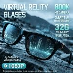 1080P AI Smart Glasses with 8MP HD Camera, ChatGPT AI Assistant, Real-Time Language Translation, Bluetooth 5.3 Calling, WiFi Audio Transfer, Music Playback