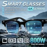 AI Smart Glasses with 8MP IMX219 Camera, 1080P Video Recording, ChatGPT GPT-4 AI Assistant, AI Photo Recognition, Real-Time Voice Translation, Bluetooth 5.3 Calling, WiFi Transfer